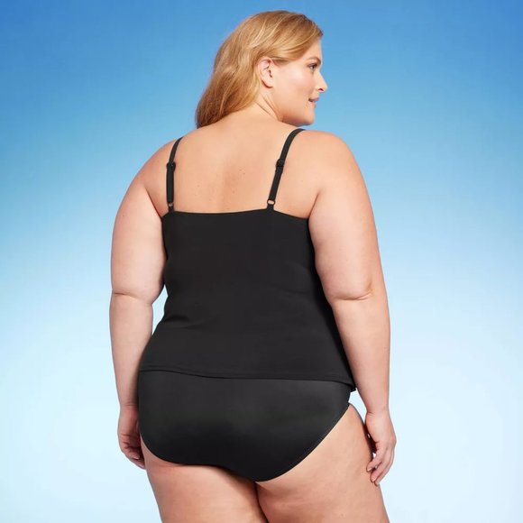 Aqua Green Womens Tiered Tankini Top Black Plus Size - Picture 3 of 7